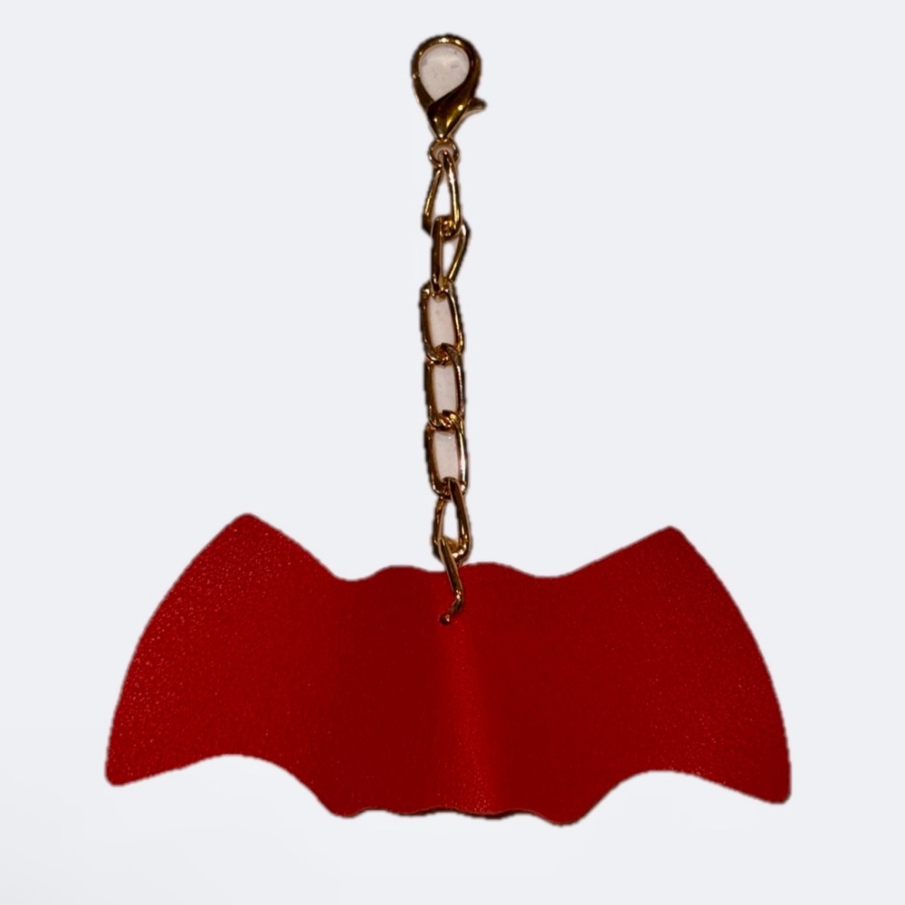 🎁 FREE With Purchase- NEW Red Bat Bag Charm With Gold Chain